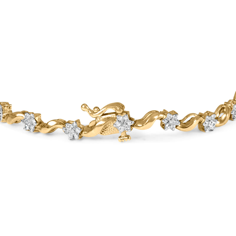 Bids.com 10k Yellow Gold 1.00 Cttw Round-Cut Diamond Floral S-Link 7.50" Bracelet (I-J Color, I2-I3 Clarity) Bracelets