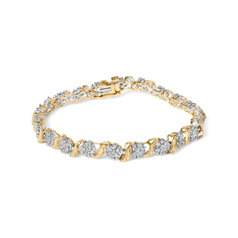 Bids.com 10K Yellow Gold 2.00 Cttw Round Cut Diamond 'S' Cluster Bracelet (J-K Color, I1-I2 Clarity) Bracelets