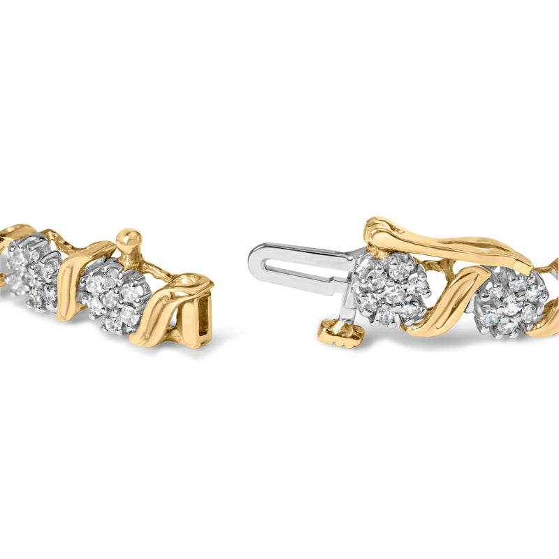 Bids.com 10K Yellow Gold 2.00 Cttw Round Cut Diamond 'S' Cluster Bracelet (J-K Color, I1-I2 Clarity) Bracelets