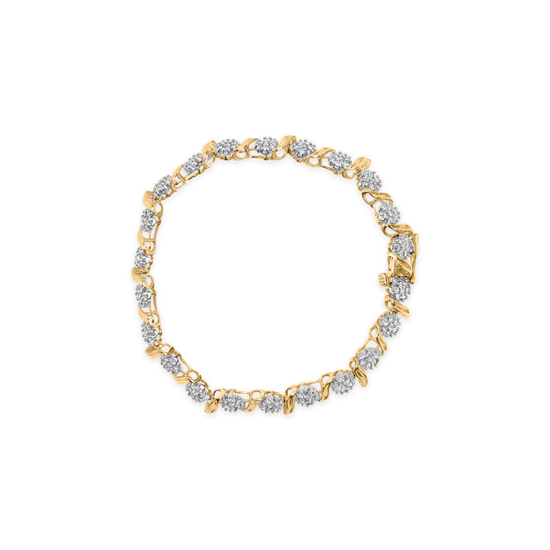 Bids.com 10K Yellow Gold 2.00 Cttw Round Cut Diamond 'S' Cluster Bracelet (J-K Color, I1-I2 Clarity) Bracelets