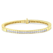 Bids.com 14K Yellow Gold 1-1/10 Cttw Princess & Baguette Cut Diamond 7" Alternating Stone Eternity Tennis Bracelet (G-H Color, VS1-VS2 Clarity) Bracelets