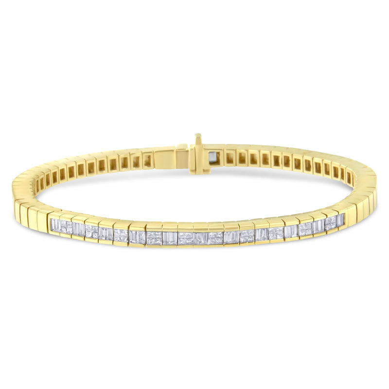 Bids.com 14K Yellow Gold 1-1/10 Cttw Princess & Baguette Cut Diamond 7" Alternating Stone Eternity Tennis Bracelet (G-H Color, VS1-VS2 Clarity) Bracelets