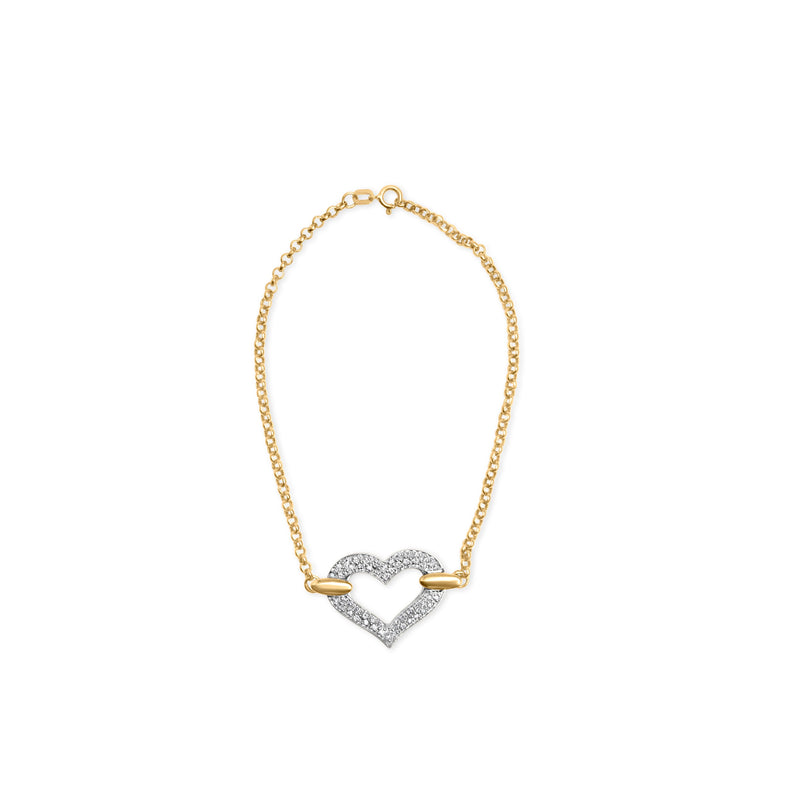 Bids.com 10K Two Tone Gold 1/4 Cttw Diamond Encrusted Heart Charm 7" Bracelet (H-I Color, I1-I2 Clarity) Bracelets