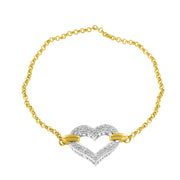 Bids.com 10K Two Tone Gold 1/4 Cttw Diamond Encrusted Heart Charm 7" Bracelet (H-I Color, I1-I2 Clarity) Bracelets