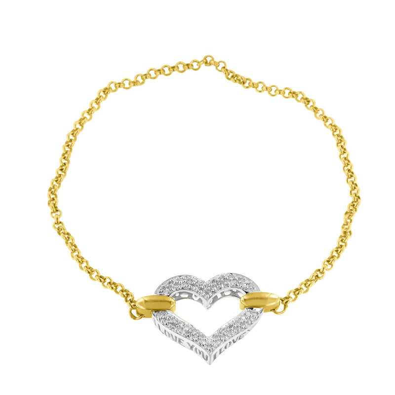 Bids.com 10K Two Tone Gold 1/4 Cttw Diamond Encrusted Heart Charm 7" Bracelet (H-I Color, I1-I2 Clarity) Bracelets