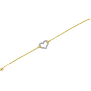 Bids.com 10K Two Tone Gold 1/4 Cttw Diamond Encrusted Heart Charm 7" Bracelet (H-I Color, I1-I2 Clarity) Bracelets
