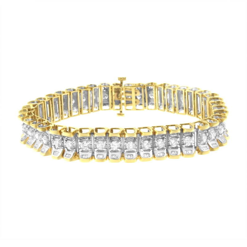 Bids.com 14K Yellow and White Gold 5.0 Cttw Round & Baguette Cut Diamond 7" Reflective Tennis Bracelet (H-I Color, I1-I2 Clarity) Bracelets