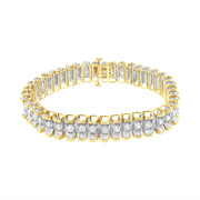 Bids.com 14K Yellow and White Gold 5.0 Cttw Round & Baguette Cut Diamond 7" Reflective Tennis Bracelet (H-I Color, I1-I2 Clarity) Bracelets