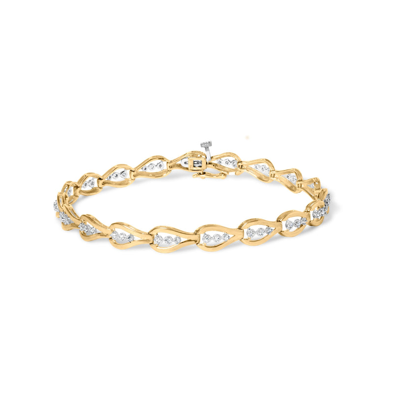 Bids.com 10k Yellow Gold 1/3 Cttw Diamond 3 Stone Teardrop Design Link Bracelet (I-J Color, I1-I2 Clarity) - 7.25" Inches Bracelets
