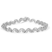 Bids.com 10K White Gold 2.00 Cttw Round-Cut and Baguette-Cut Diamond Floral Design Swirl Link 7" Bracelet (I-J Color, I1-I2 Clarity) Bracelets