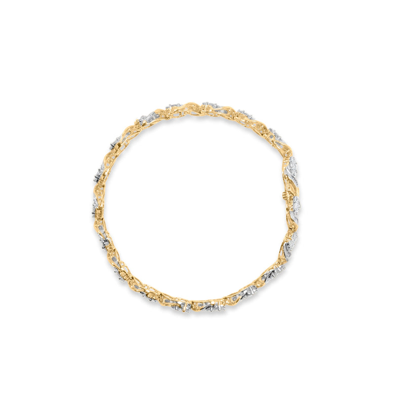 Bids.com 10k Yellow Gold 5.00 Cttw Round-Cut and Baguette-Cut Diamond Floral Link 7.25" Bracelet (I-J Color, I2-I3 Clarity) Bracelets