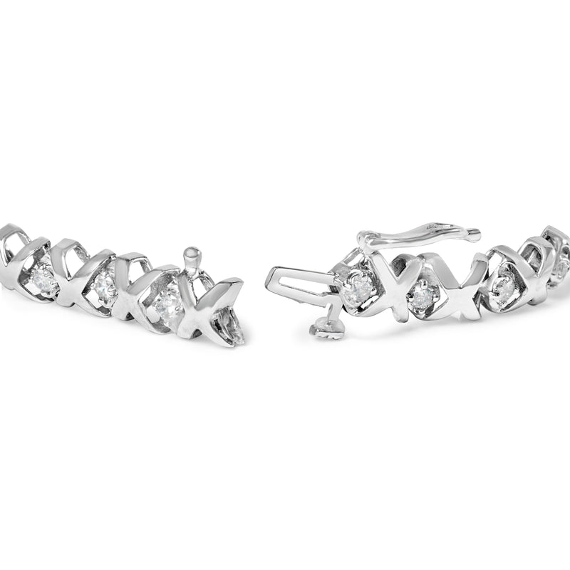 Bids.com 10K White Gold 1 1/2 Cttw Diamond Alternating Diamond and X-Link 7.5" Tennis Bracelet (H-I Color, I2-I3 Clarity) Bracelets
