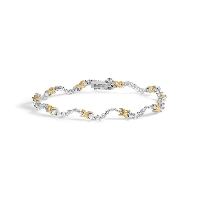 Bids.com 10K Two-Tone 2.00 Cttw Diamond "X" and Wave Link Bracelet (H-I Color, I1-I2 Clarity) - 7" Inches Bracelets
