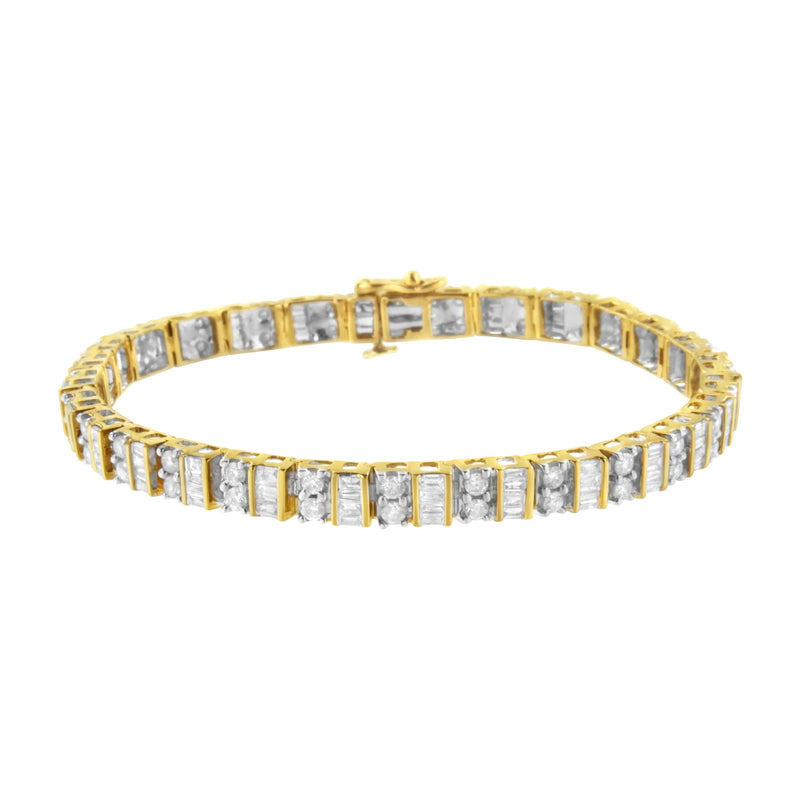Bids.com 10K Yellow Gold 4.0 Cttw Alternating Baguette & Round Cut Diamond Bezel- & Prong-Set 7" Tennis Bracelet (G-H Color, SI1-SI2 Clarity) Bracelets