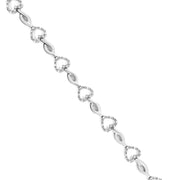 Bids.com .925 Sterling Silver 1/4 Cttw Round-Cut Diamond Alternating Heart and Leaf Link Bracelet (I-J Color, I3 Clarity) - Size 7.25" Bracelets