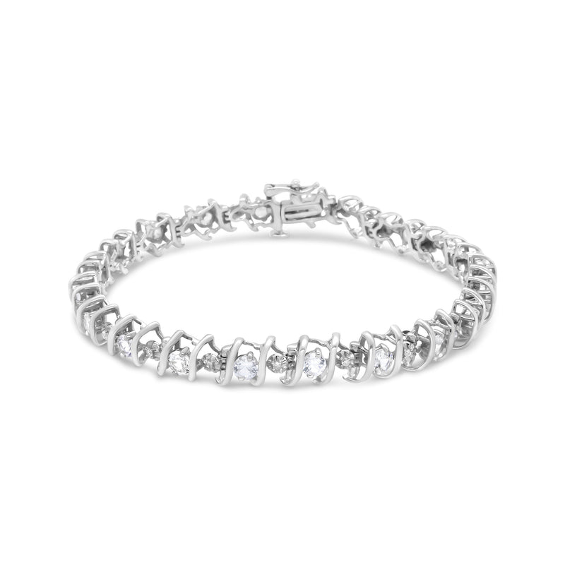 Bids.com .925 Sterling Silver, Lab-Grown Gemstone and 4 Cttw Round Diamond Tennis Bracelet (H-I Color, I1-I2 Clarity) - Created Blue Sapphire, September Birthstone Bracelets