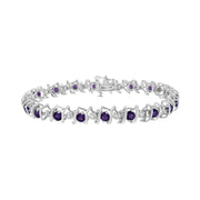 Bids.com .925 Sterling Silver, Lab-Grown Gemstone and 4 Cttw Round Diamond Tennis Bracelet (H-I Color, I1-I2 Clarity) - Created Blue Sapphire, September Birthstone Bracelets