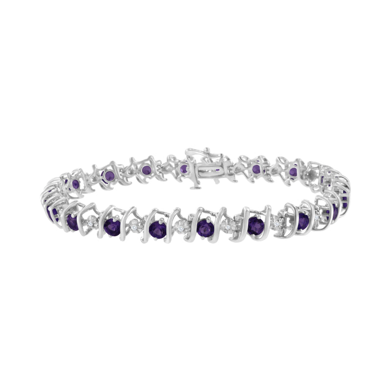 Bids.com .925 Sterling Silver, Lab-Grown Gemstone and 4 Cttw Round Diamond Tennis Bracelet (H-I Color, I1-I2 Clarity) - Created Blue Sapphire, September Birthstone Bracelets