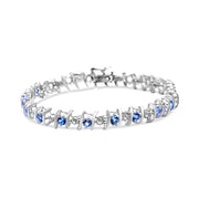 Bids.com .925 Sterling Silver, Lab-Grown Gemstone and 4 Cttw Round Diamond Tennis Bracelet (H-I Color, I1-I2 Clarity) - Created Blue Sapphire, September Birthstone Bracelets