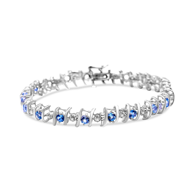 Bids.com .925 Sterling Silver, Lab-Grown Gemstone and 4 Cttw Round Diamond Tennis Bracelet (H-I Color, I1-I2 Clarity) - Created Blue Sapphire, September Birthstone Bracelets