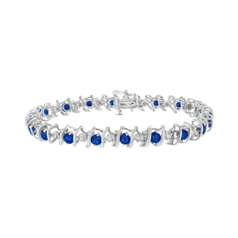 Bids.com .925 Sterling Silver, Lab-Grown Gemstone and 4 Cttw Round Diamond Tennis Bracelet (H-I Color, I1-I2 Clarity) - Created Blue Sapphire, September Birthstone Bracelets