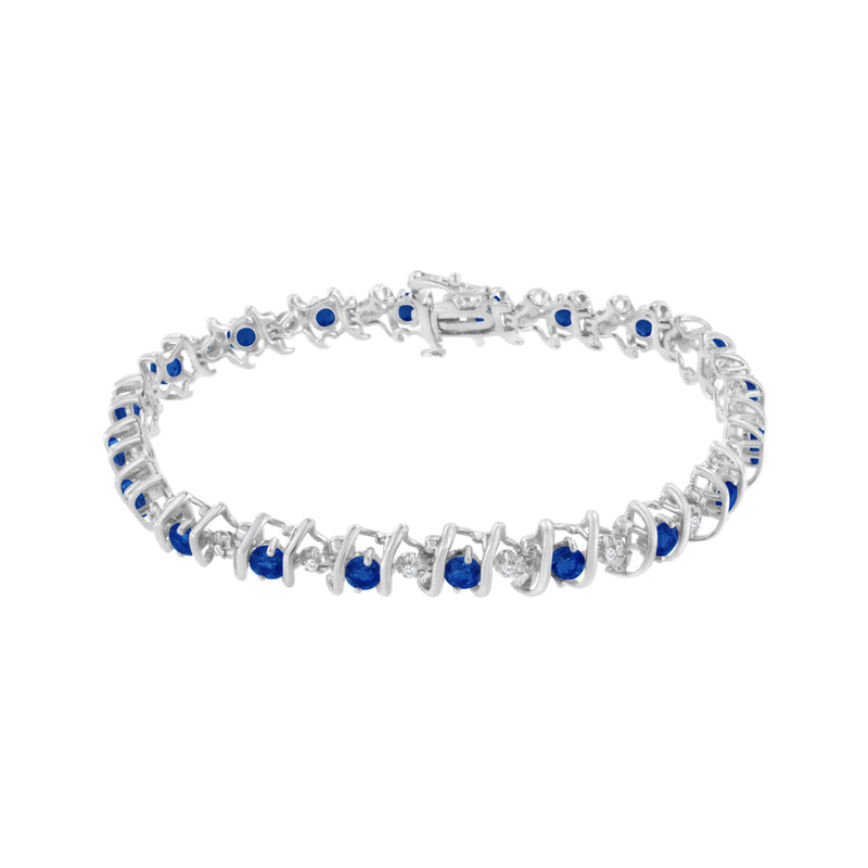 Bids.com .925 Sterling Silver, Lab-Grown Gemstone and 4 Cttw Round Diamond Tennis Bracelet (H-I Color, I1-I2 Clarity) - Created Blue Sapphire, September Birthstone Bracelets