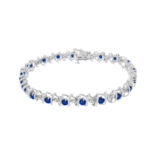 Bids.com .925 Sterling Silver, Lab-Grown Gemstone and 4 Cttw Round Diamond Tennis Bracelet (H-I Color, I1-I2 Clarity) - Created Blue Sapphire, September Birthstone Bracelets