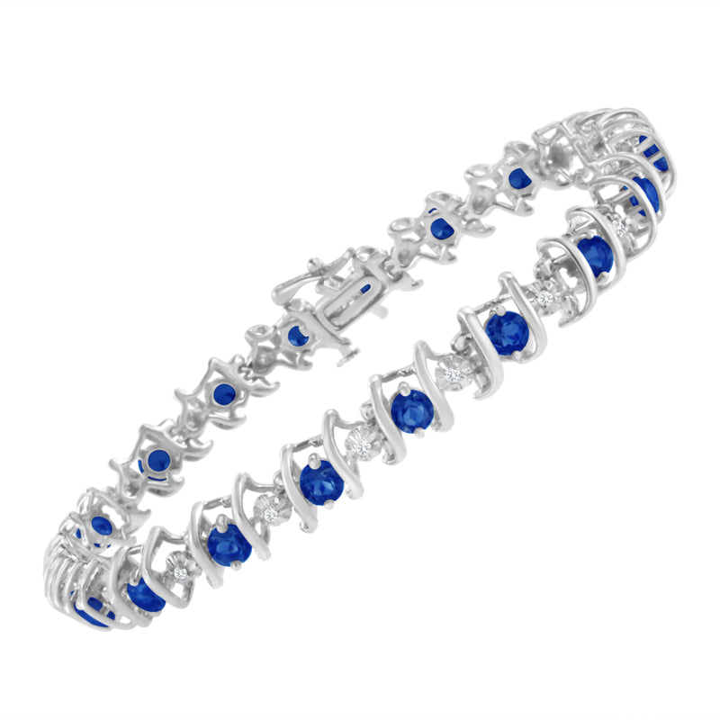 Bids.com .925 Sterling Silver, Lab-Grown Gemstone and 4 Cttw Round Diamond Tennis Bracelet (H-I Color, I1-I2 Clarity) - Created Blue Sapphire, September Birthstone Bracelets