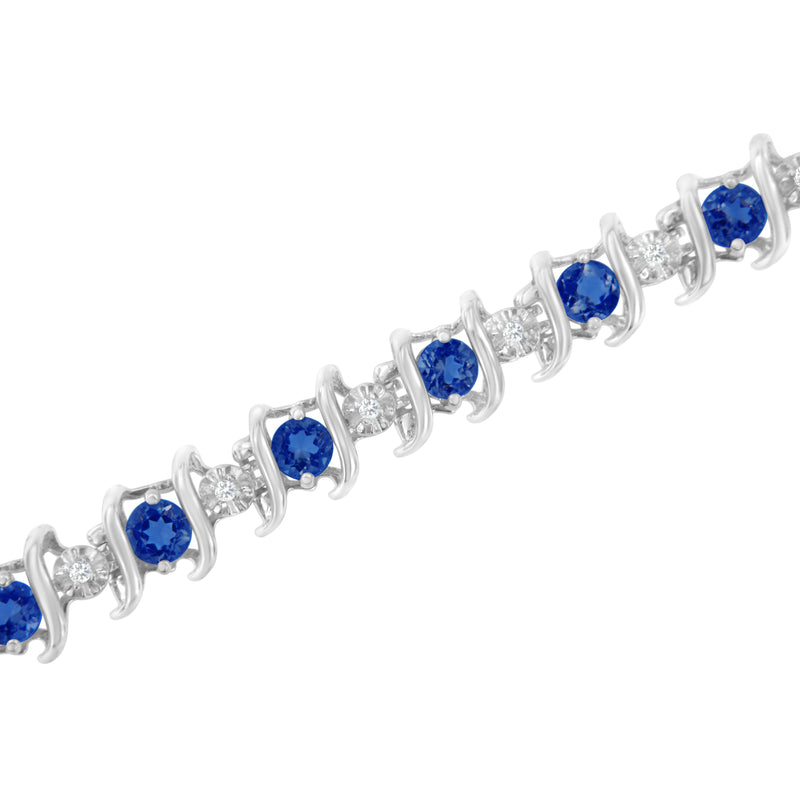 Bids.com .925 Sterling Silver, Lab-Grown Gemstone and 4 Cttw Round Diamond Tennis Bracelet (H-I Color, I1-I2 Clarity) - Created Blue Sapphire, September Birthstone Bracelets