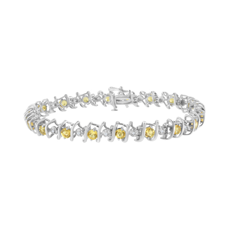 Bids.com .925 Sterling Silver, Lab-Grown Gemstone and 4 Cttw Round Diamond Tennis Bracelet (H-I Color, I1-I2 Clarity) - Created Blue Sapphire, September Birthstone Bracelets