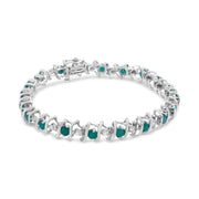 Bids.com .925 Sterling Silver, Lab-Grown Gemstone and 4 Cttw Round Diamond Tennis Bracelet (H-I Color, I1-I2 Clarity) - Created Blue Sapphire, September Birthstone Bracelets