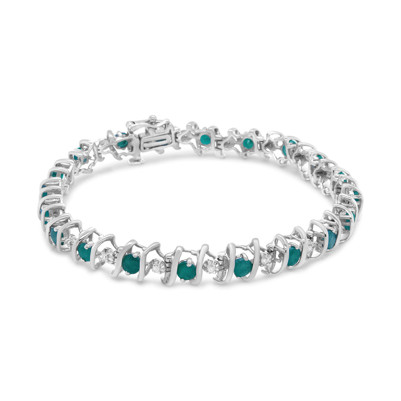 Bids.com .925 Sterling Silver, Lab-Grown Gemstone and 4 Cttw Round Diamond Tennis Bracelet (H-I Color, I1-I2 Clarity) - Created Blue Sapphire, September Birthstone Bracelets