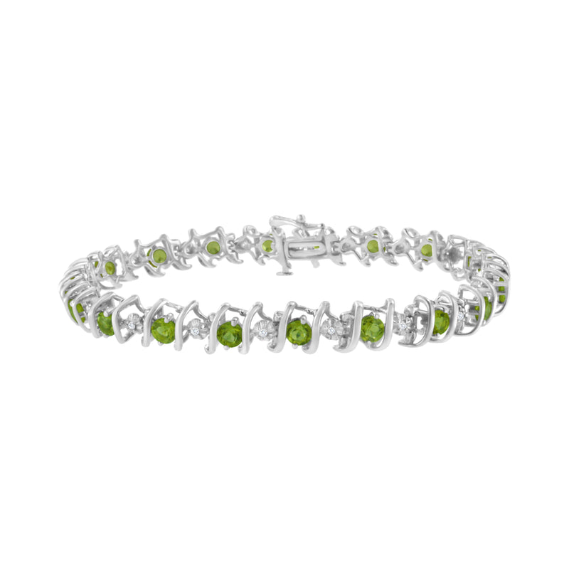 Bids.com .925 Sterling Silver, Lab-Grown Gemstone and 4 Cttw Round Diamond Tennis Bracelet (H-I Color, I1-I2 Clarity) - Created Blue Sapphire, September Birthstone Bracelets