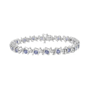 Bids.com .925 Sterling Silver, Lab-Grown Gemstone and 4 Cttw Round Diamond Tennis Bracelet (H-I Color, I1-I2 Clarity) - Created Blue Sapphire, September Birthstone Bracelets