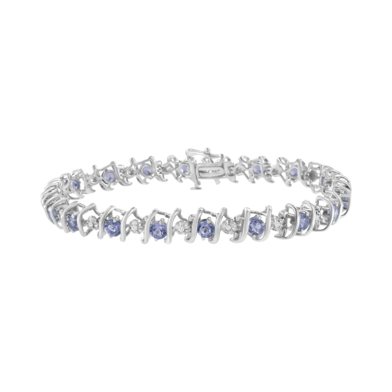 Bids.com .925 Sterling Silver, Lab-Grown Gemstone and 4 Cttw Round Diamond Tennis Bracelet (H-I Color, I1-I2 Clarity) - Created Blue Sapphire, September Birthstone Bracelets