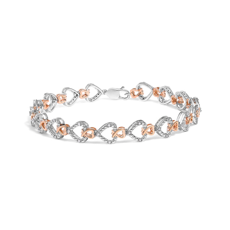 Bids.com 10K Rose Gold Plated Sterling Silver 1/4 Cttw Diamond Heart Link Bracelet Bracelets