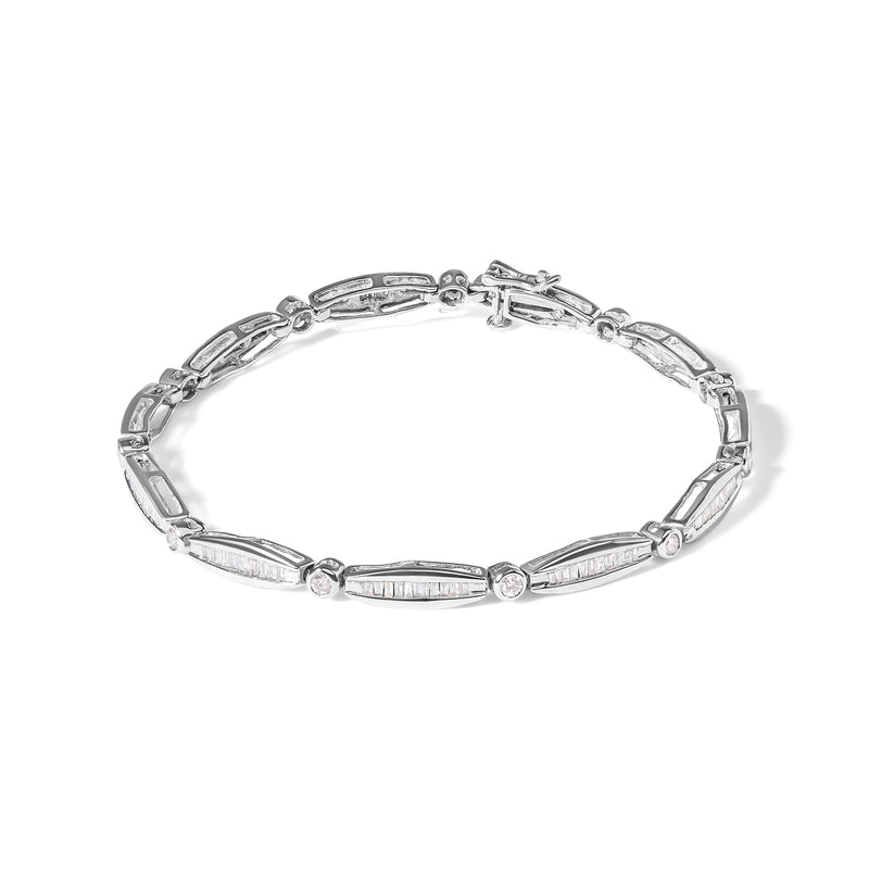 Bids.com 14K White Gold 1-1/2 Cttw Round Brilliant-Cut & Baguette Cut Diamond Bezel and Tapered Link 7" Tennis Bracelet (H-I Color, I1-I2 Clarity) Bracelets