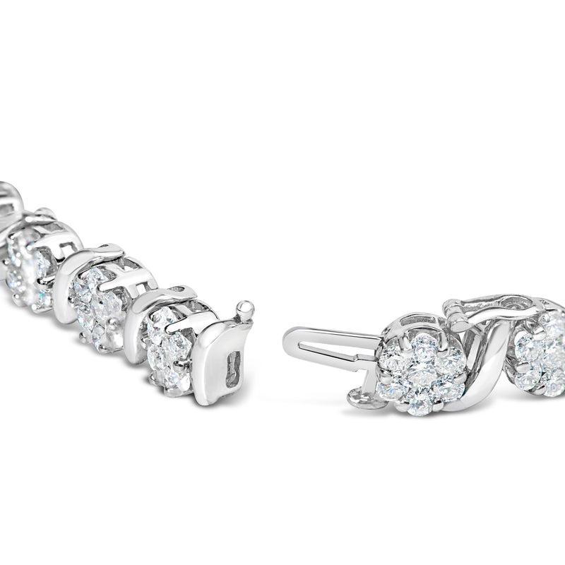 Bids.com 14K White Gold 7 3/8 Cttw Round Brilliant Diamond Floral Cluster and S Link Bracelet (H-I Color, SI2-I1 Clarity) - 7" Inches Bracelets