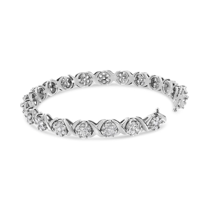 Bids.com 14K White Gold 6-1/3 Cttw Round Brilliant-Cut Diamond Round Cluster & X-Link 7" Tennis Bracelet (I-J Color, SI2-I1 Clarity) Bracelets
