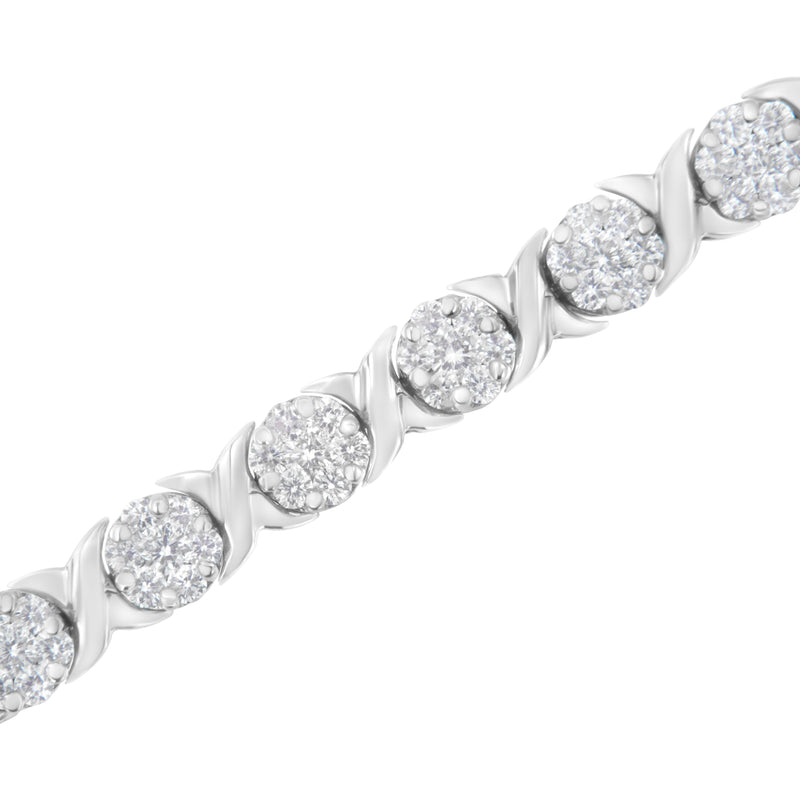 Bids.com 14K White Gold 4 7/8 Cttw Round Brilliant-Cut Diamond Round Cluster & X-Link 7" Tennis Bracelet (I-J Color, SI2-I1 Clarity) Bracelets