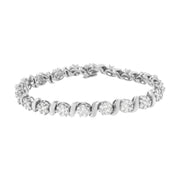 Bids.com 14K White Gold 5 1/4 cttw Diamond S-Link Floral Cluster Tennis Bracelet (I-J Clarity, SI2-I1 Color) - Size 7" Bracelets