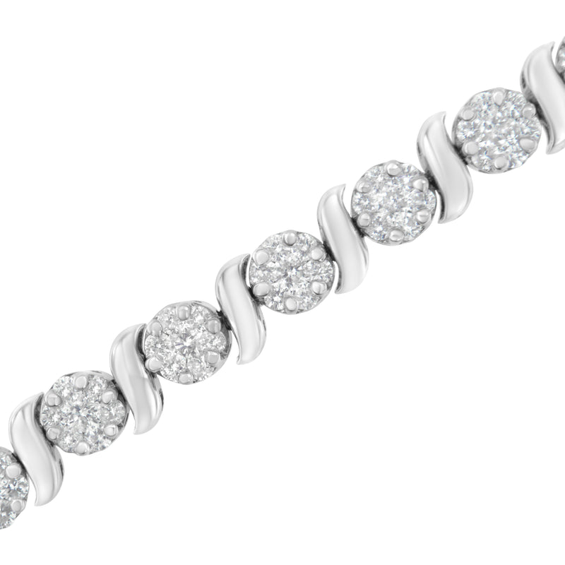 Bids.com 14K White Gold 5 1/4 cttw Diamond S-Link Floral Cluster Tennis Bracelet (I-J Clarity, SI2-I1 Color) - Size 7" Bracelets