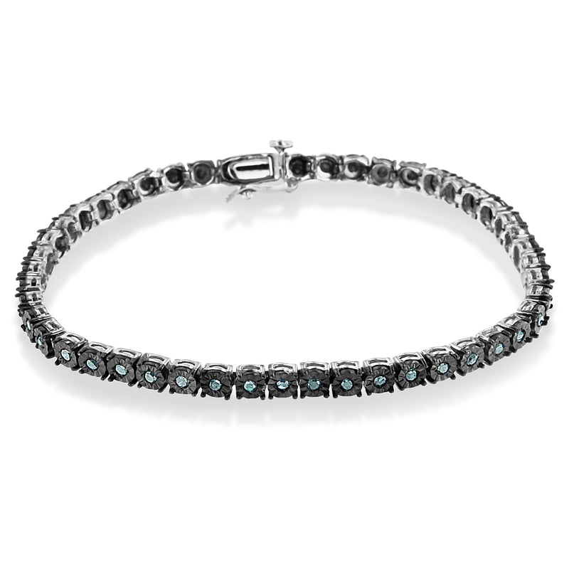 Bids.com Black Rhodium Plated .925 Sterling Silver 1.0 Cttw Diamond Miracle Tennis Bracelet (Enhanced Blue Color, I3 Clarity) - 7" Bracelets