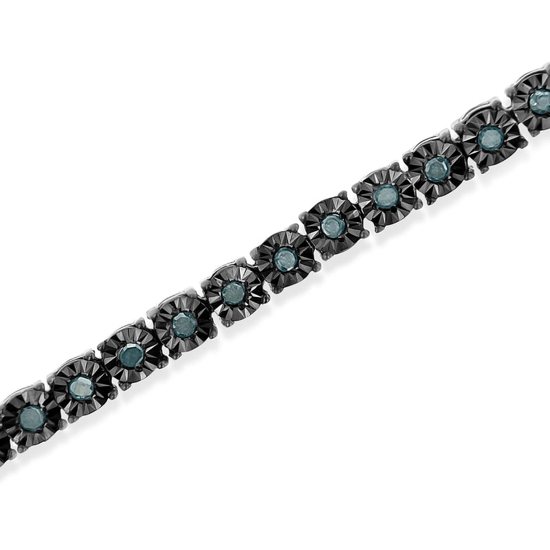 Bids.com Black Rhodium Plated .925 Sterling Silver 1.0 Cttw Diamond Miracle Tennis Bracelet (Enhanced Blue Color, I3 Clarity) - 7" Bracelets