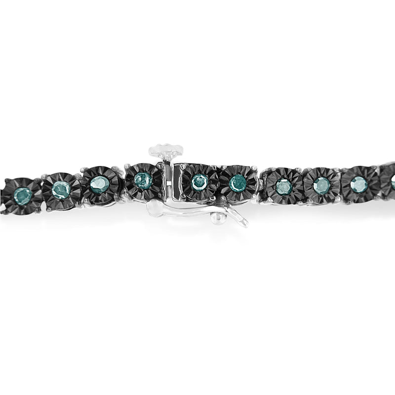 Bids.com Black Rhodium Plated .925 Sterling Silver 1.0 Cttw Diamond Miracle Tennis Bracelet (Enhanced Blue Color, I3 Clarity) - 7" Bracelets