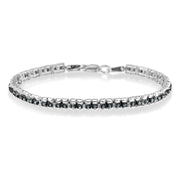 Bids.com Black Rhodium over .925 Sterling Silver 1.0 Cttw Rose Cut Diamond Double-Link 7" Tennis Bracelet (Blue Color, I1-I2 Clarity) Bracelets