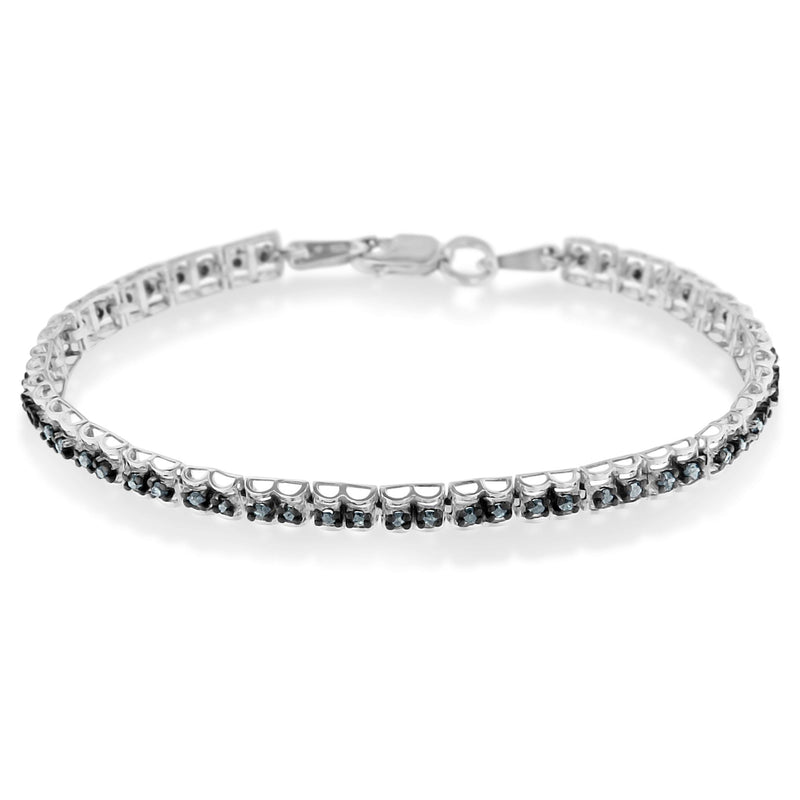 Bids.com Black Rhodium over .925 Sterling Silver 1.0 Cttw Rose Cut Diamond Double-Link 7" Tennis Bracelet (Blue Color, I1-I2 Clarity) Bracelets