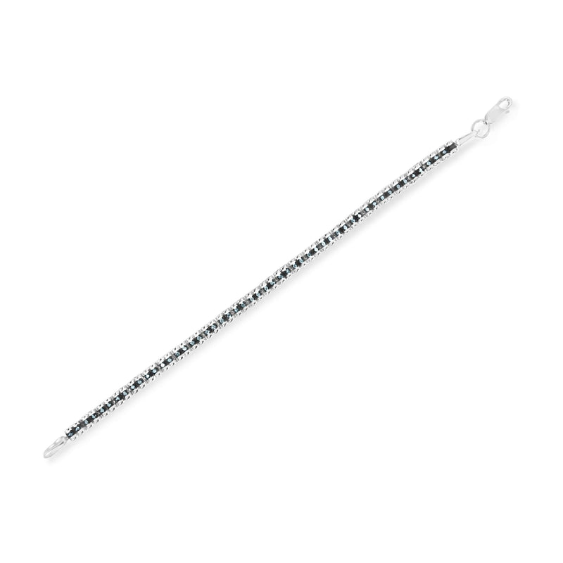 Bids.com Black Rhodium over .925 Sterling Silver 1.0 Cttw Rose Cut Diamond Double-Link 7" Tennis Bracelet (Blue Color, I1-I2 Clarity) Bracelets