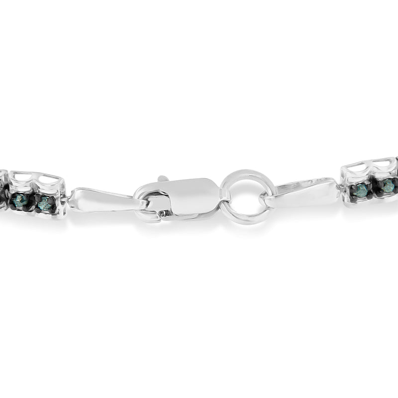 Bids.com Black Rhodium over .925 Sterling Silver 1.0 Cttw Rose Cut Diamond Double-Link 7" Tennis Bracelet (Blue Color, I1-I2 Clarity) Bracelets