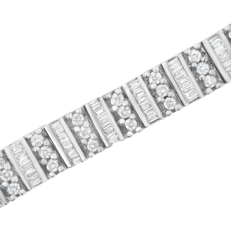 Bids.com 14K White Gold 4 7/8 cttw Baguette & Round Brilliant-Cut Diamond Channel- & Prong-Set Tennis Bracelet (I-J Color, I1-I2 Clarity) - Size 7.25" Bracelets